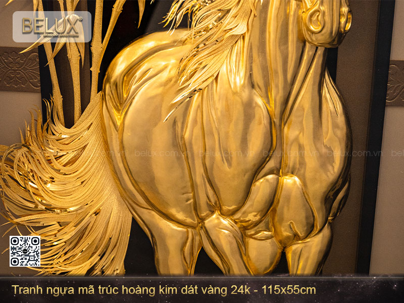 Tranh Ngựa Mã Trúc Hoàng Kim dát vàng 24k 115x55cm
